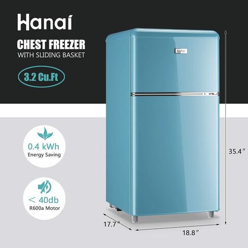 Compact Refrigerator 3.2 Cu.Ft WANAI Classic Retro Refrigerator 2 Door Mini Refrigerator Adjustable Remove Glass Shelves Refrigerator Suitable for Dorm Garage and Office in Saudi Arabia