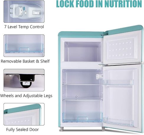 Compact Refrigerator 3.2 Cu.Ft WANAI Classic Retro Refrigerator 2 Door Mini Refrigerator Adjustable Remove Glass Shelves Refrigerator Suitable for Dorm Garage and Office in Saudi Arabia