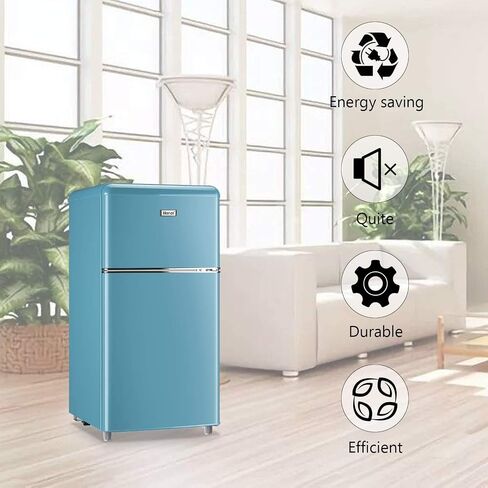 Compact Refrigerator 3.2 Cu.Ft WANAI Classic Retro Refrigerator 2 Door Mini Refrigerator Adjustable Remove Glass Shelves Refrigerator Suitable for Dorm Garage and Office in Saudi Arabia