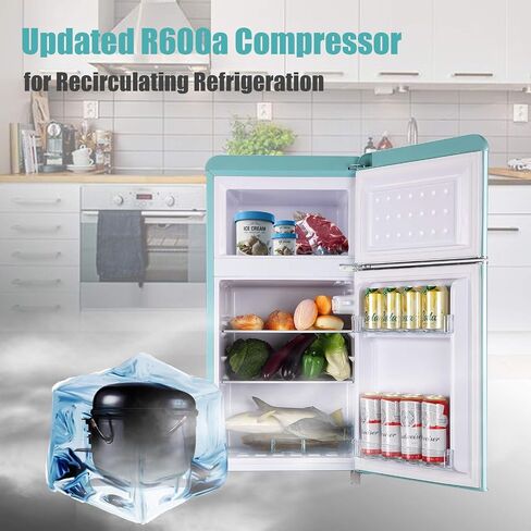 Compact Refrigerator 3.2 Cu.Ft WANAI Classic Retro Refrigerator 2 Door Mini Refrigerator Adjustable Remove Glass Shelves Refrigerator Suitable for Dorm Garage and Office in Saudi Arabia