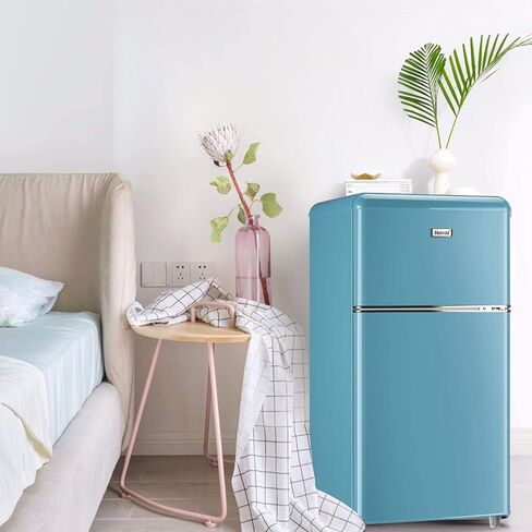 Compact Refrigerator 3.2 Cu.Ft WANAI Classic Retro Refrigerator 2 Door Mini Refrigerator Adjustable Remove Glass Shelves Refrigerator Suitable for Dorm Garage and Office in Saudi Arabia