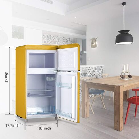 Compact Refrigerator 3.2 Cu.Ft WANAI Classic Retro Refrigerator 2 Door Mini Refrigerator Adjustable Remove Glass Shelves Refrigerator Suitable for Dorm Garage and Office in Saudi Arabia