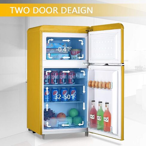 Compact Refrigerator 3.2 Cu.Ft WANAI Classic Retro Refrigerator 2 Door Mini Refrigerator Adjustable Remove Glass Shelves Refrigerator Suitable for Dorm Garage and Office in Saudi Arabia