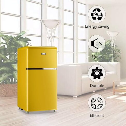 Compact Refrigerator 3.2 Cu.Ft WANAI Classic Retro Refrigerator 2 Door Mini Refrigerator Adjustable Remove Glass Shelves Refrigerator Suitable for Dorm Garage and Office in Saudi Arabia