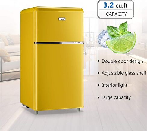 Compact Refrigerator 3.2 Cu.Ft WANAI Classic Retro Refrigerator 2 Door Mini Refrigerator Adjustable Remove Glass Shelves Refrigerator Suitable for Dorm Garage and Office in Saudi Arabia