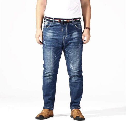 Men's Jeans Men Summer Trousers Stretch Straight Loose Pants Denim Blue Plus Ripped Clothes Oversize in Saudi Arabia