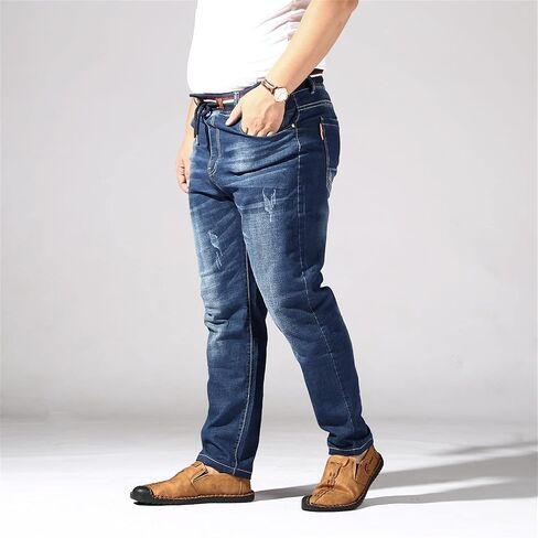 Men's Jeans Men Summer Trousers Stretch Straight Loose Pants Denim Blue Plus Ripped Clothes Oversize in Saudi Arabia