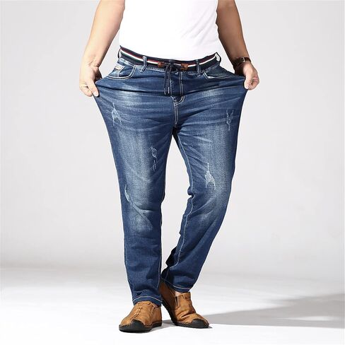 Men's Jeans Men Summer Trousers Stretch Straight Loose Pants Denim Blue Plus Ripped Clothes Oversize in Saudi Arabia