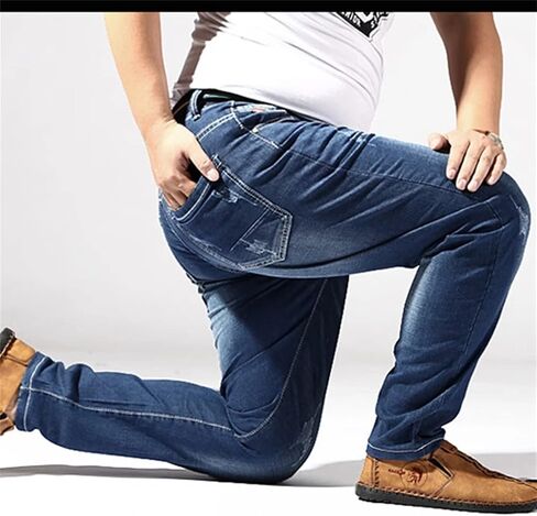 Men's Jeans Men Summer Trousers Stretch Straight Loose Pants Denim Blue Plus Ripped Clothes Oversize in Saudi Arabia