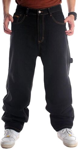 Ruiatoo Men's Baggy Jeans Classic Plain Loose Hip Hop Pants Dance Black Jeans Denim in Kuwait