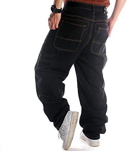 Ruiatoo Men's Baggy Jeans Classic Plain Loose Hip Hop Pants Dance Black Jeans Denim in Kuwait