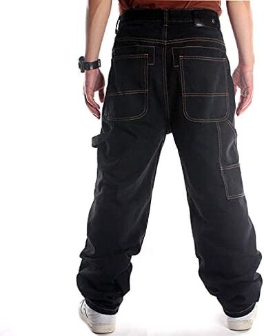 Ruiatoo Men's Baggy Jeans Classic Plain Loose Hip Hop Pants Dance Black Jeans Denim in Kuwait