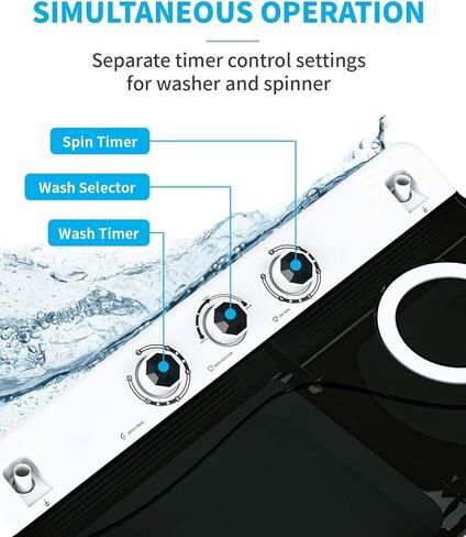 غسالة ROVSUN المحمولة ذات الحوض المزدوج بسعة 26 رطلاً، غسالة صغيرة (18 رطلاً) ودوارة (8 رطل) / مضخة تصريف مدمجة/شبه أوتوماتيكية للتخييم والشقق والمساكن والمركبات الترفيهية (رمادي) in Kuwait