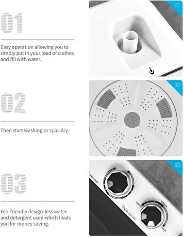 غسالة ROVSUN المحمولة ذات الحوض المزدوج بسعة 26 رطلاً، غسالة صغيرة (18 رطلاً) ودوارة (8 رطل) / مضخة تصريف مدمجة/شبه أوتوماتيكية للتخييم والشقق والمساكن والمركبات الترفيهية (رمادي) in Kuwait