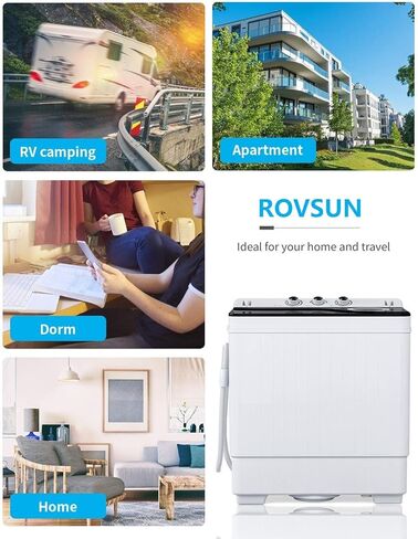 غسالة ROVSUN المحمولة ذات الحوض المزدوج بسعة 26 رطلاً، غسالة صغيرة (18 رطلاً) ودوارة (8 رطل) / مضخة تصريف مدمجة/شبه أوتوماتيكية للتخييم والشقق والمساكن والمركبات الترفيهية (رمادي) in Kuwait
