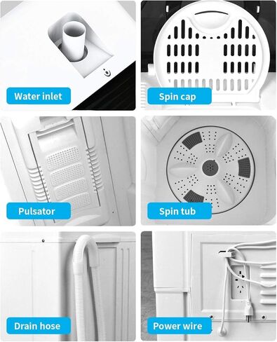 غسالة ROVSUN المحمولة ذات الحوض المزدوج بسعة 26 رطلاً، غسالة صغيرة (18 رطلاً) ودوارة (8 رطل) / مضخة تصريف مدمجة/شبه أوتوماتيكية للتخييم والشقق والمساكن والمركبات الترفيهية (رمادي) in Kuwait