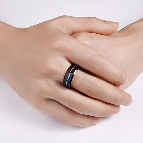 SHELOVES 8mm Tungsten Ring Black Brushed Rainbow Camo Center Groove Mens Wedding Band High Polish 7-13 in Saudi Arabia