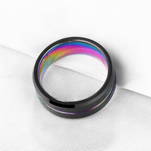 SHELOVES 8mm Tungsten Ring Black Brushed Rainbow Camo Center Groove Mens Wedding Band High Polish 7-13 in Saudi Arabia