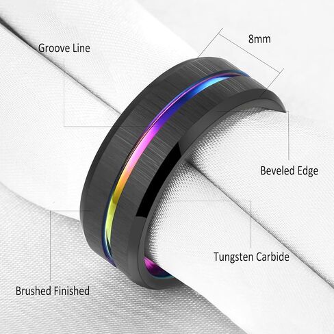 SHELOVES 8mm Tungsten Ring Black Brushed Rainbow Camo Center Groove Mens Wedding Band High Polish 7-13 in Saudi Arabia