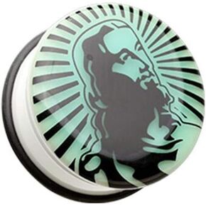 Covet Jewelry Glow in The Dark Jesus Single Flared Ear Gauge Plug in Saudi Arabia