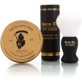 The Blades Grim & Satin Tip – White Synthetic Shave Brush & Smolder Soap Kit in Saudi Arabia