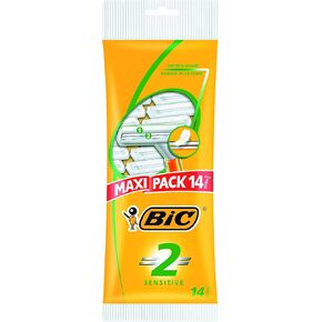 Bic 2 Sensitive Men's Razors, Pack of 14, Disposable Razors with Two Blades for a Close and Precise Shave in Kuwait