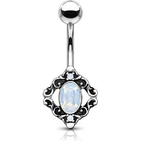 Amelia Fashion 14 Gauge Filigree with White Opalite Crystal Center Belly Button/Navel Ring 316L Surgical Steel in Saudi Arabia