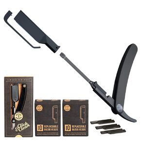 Straight Edge Razor for Men with 20+1 Easy to Use Disposable Blade Heads, Patented Shaving Razor Handle for Beard and Hair, Black Handle in Saudi Arabia