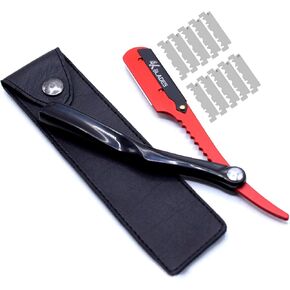 Professional Barber Straight Edge Razor - Salon Hair Cut Stainless Steel Safety Blade for Close Shaving, Navalha De Barbeiro (with 10 single edge sharp blades) (Wooden handle) in Saudi Arabia