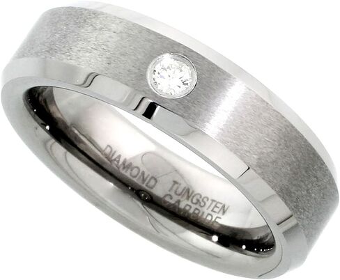 Sabrina Silver 6mm Tungsten 900 Diamond Wedding Ring for Him & Her 0.06 cttw Beveled Edges Comfort fit, Sizes 4 to 9.5 in Kuwait