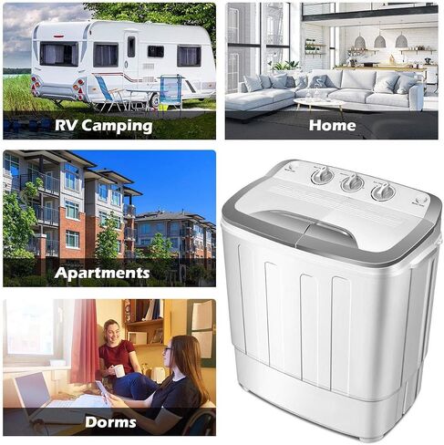 Small Clothes Washing Machines,SAFEPLUS Compact Mini Twin Tub Versatile Washing Machine with 8 lbs Washing &5 lbs Spin Dryer Load Cappacity Gravity Drain Pump and Drain Hose for Apartment (gray) in Saudi Arabia