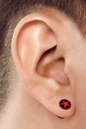 2PCS Silicone Black Double Flared Saddle Star Red Ear Gauge Plug Stretcher Lobe Earring Piercing Jewelry Choose Sizes in Saudi Arabia