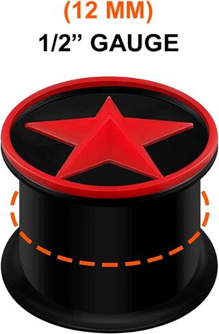 2PCS Silicone Black Double Flared Saddle Star Red Ear Gauge Plug Stretcher Lobe Earring Piercing Jewelry Choose Sizes in Saudi Arabia