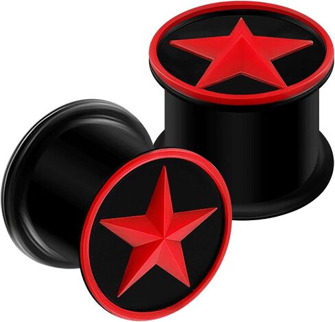 2PCS Silicone Black Double Flared Saddle Star Red Ear Gauge Plug Stretcher Lobe Earring Piercing Jewelry Choose Sizes in Saudi Arabia