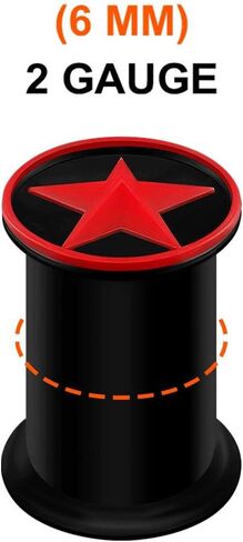 2PCS Silicone Black Double Flared Saddle Star Red Ear Gauge Plug Stretcher Lobe Earring Piercing Jewelry Choose Sizes in Saudi Arabia