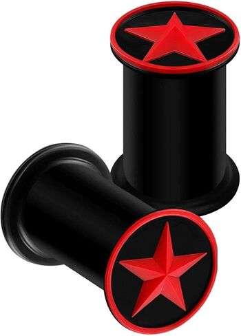 2PCS Silicone Black Double Flared Saddle Star Red Ear Gauge Plug Stretcher Lobe Earring Piercing Jewelry Choose Sizes in Saudi Arabia