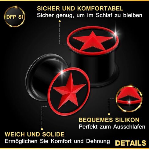2PCS Silicone Black Double Flared Saddle Star Red Ear Gauge Plug Stretcher Lobe Earring Piercing Jewelry Choose Sizes in Saudi Arabia