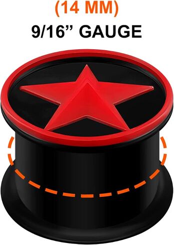 2PCS Silicone Black Double Flared Saddle Star Red Ear Gauge Plug Stretcher Lobe Earring Piercing Jewelry Choose Sizes in Saudi Arabia