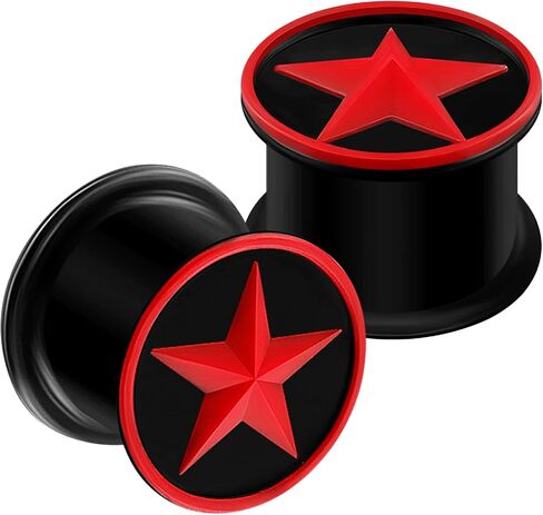 2PCS Silicone Black Double Flared Saddle Star Red Ear Gauge Plug Stretcher Lobe Earring Piercing Jewelry Choose Sizes in Saudi Arabia