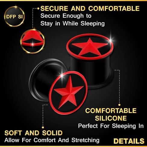 2PCS Silicone Black Double Flared Saddle Star Red Ear Gauge Plug Stretcher Lobe Earring Piercing Jewelry Choose Sizes in Saudi Arabia