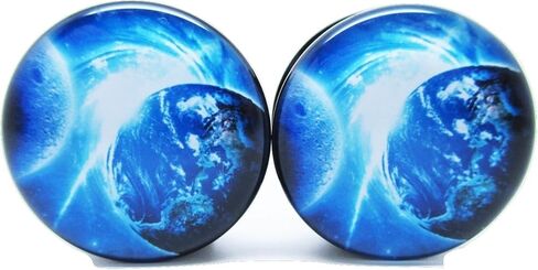 Pierced Republic Pair* Blue Earth & Moon Ear Plugs - Acrylic Screw-On - 12 Sizes in Kuwait