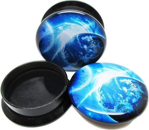 Pierced Republic Pair* Blue Earth & Moon Ear Plugs - Acrylic Screw-On - 12 Sizes in Kuwait
