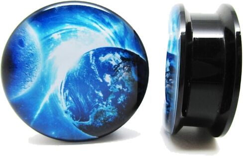 Pierced Republic Pair* Blue Earth & Moon Ear Plugs - Acrylic Screw-On - 12 Sizes in Kuwait