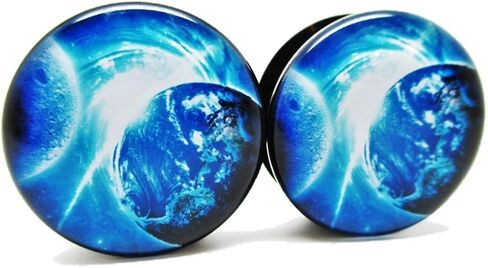 Pierced Republic Pair* Blue Earth & Moon Ear Plugs - Acrylic Screw-On - 12 Sizes in Kuwait