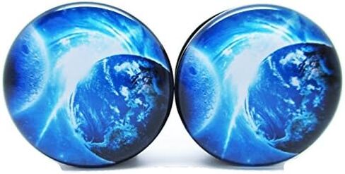 Pierced Republic Pair* Blue Earth & Moon Ear Plugs - Acrylic Screw-On - 12 Sizes in Kuwait