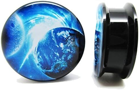 Pierced Republic Pair* Blue Earth & Moon Ear Plugs - Acrylic Screw-On - 12 Sizes in Kuwait