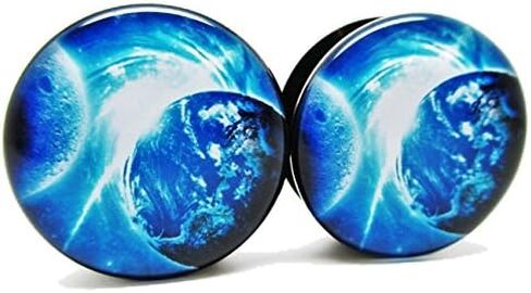 Pierced Republic Pair* Blue Earth & Moon Ear Plugs - Acrylic Screw-On - 12 Sizes in Kuwait