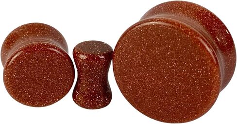 Pair of Gold Sand Stone Double Flare Plugs (STN-735) in Kuwait