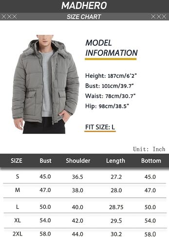 MADHERO Men's Puffer Jacket Water-Resistant Insulated Down Alternative Outerwear Coats in Saudi Arabia