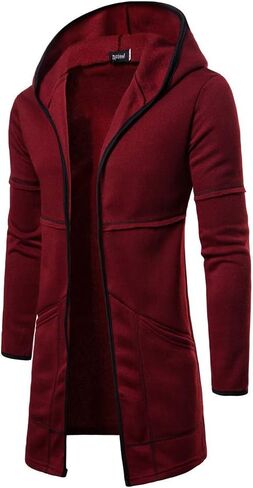 Ymosrh Winter Jackets for Men Fashion Mens Hooded Solid Trench Coat Jacket Cardigan Long Sleeve Outwear Blouse in Kuwait